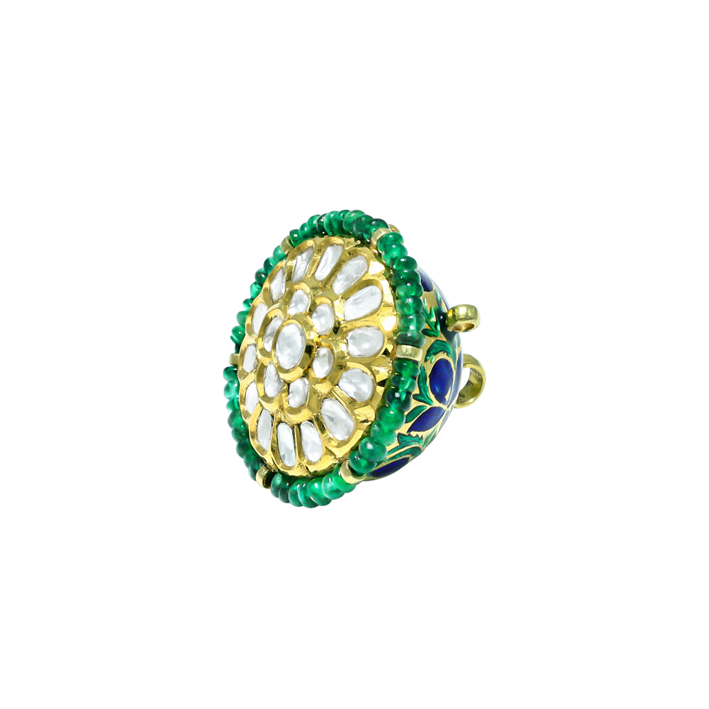 Gold Polki Borla with Emerald Bead Halo and Cluster Design